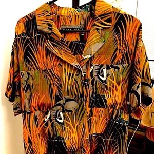 Linda Allard/Ellen Tracy Vintage 80s 100% silk "elephant" blouse - vibrant! 4P